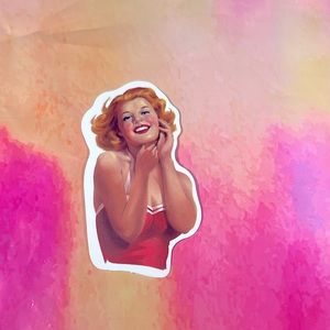 RED SMILE Sexy Pinup Gorgeous Sticker Retro Vintage BomberGirl Ace